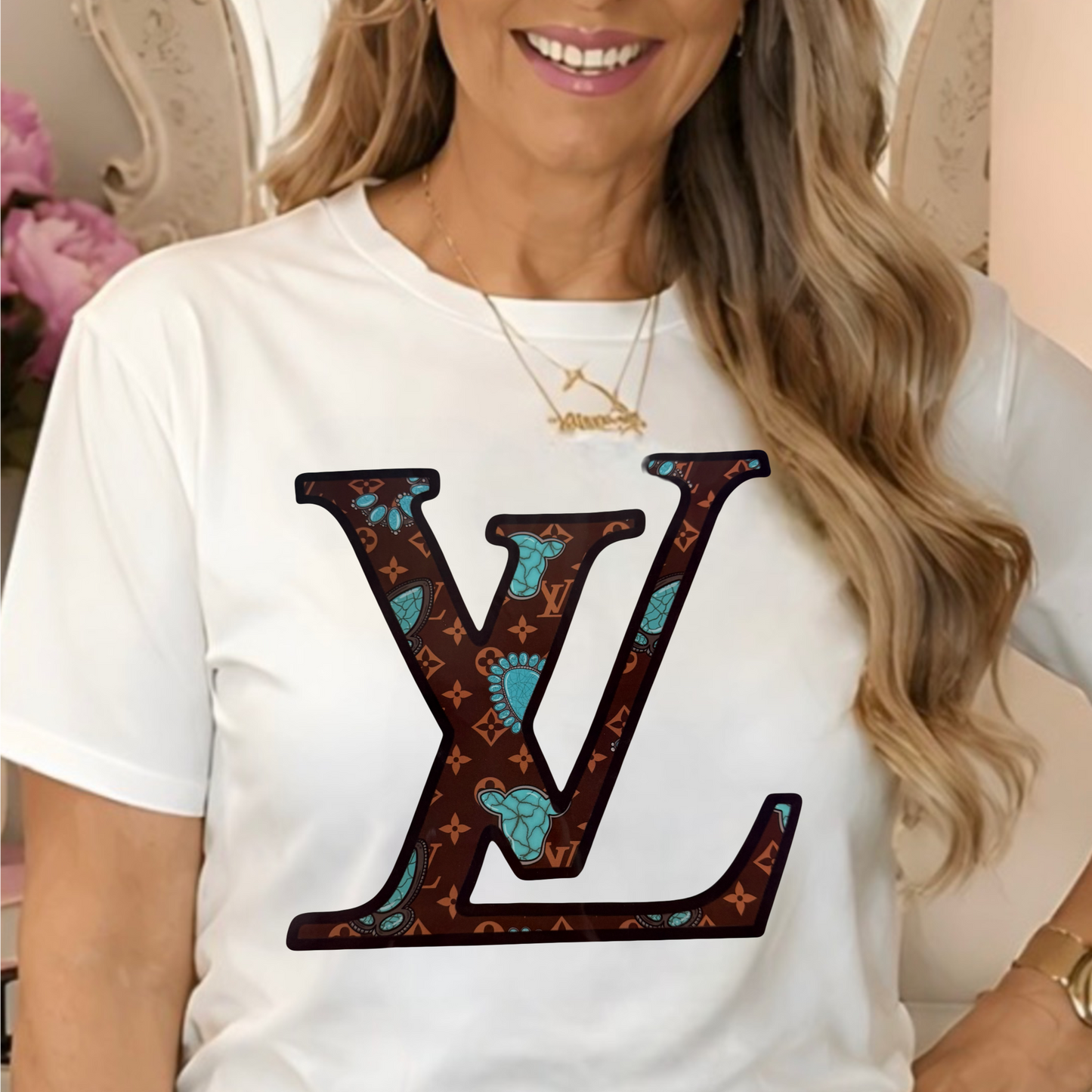 a large Louis Vuitton monogram graphic, 